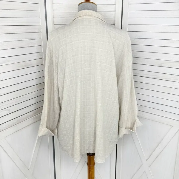 Zara Crinkled Look Slouchy‎ Blazer Tan Medium Linen Blend Double Breasted - Image 5