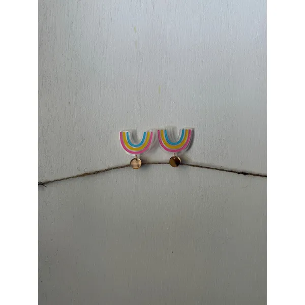 Pastel Rainbow Acrylic Dangle Earrings Pink Yellow Blue Statement Earrings - Image 8