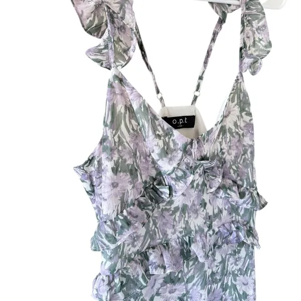 Tuckernuck O.P.T Ingrid Purple Floral Ruffle Midi Dress - Image 5