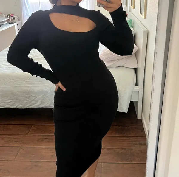 Black Cut Out Knit Dress - Image 2