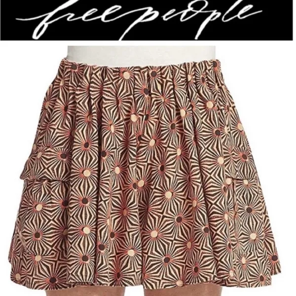 Free people retro print Indie knit skirt with pockets medium - Image 4