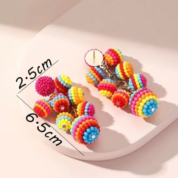 Colorful‎ Beaded Ball Drop Earrings Multicolor Rainbow Festival Boho Resortwear - Image 4