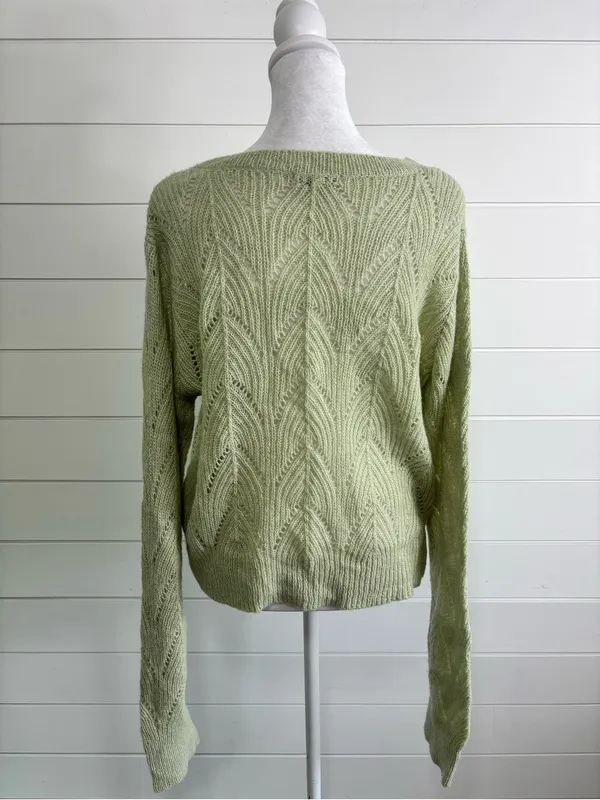Crescent Wool Mohair Blend Saga Green Open Knit Cardigan Sweater Button Front - Image 4