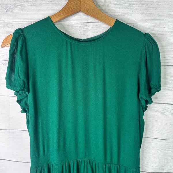 Reformation Womens size 8 Gavin Mini High Slit Flutter Sleeve Dress Green Flaws - Image 3