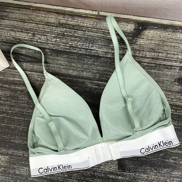 Calvin Klein Sage Green & White Cotton Logo Band Bra S - Image 2
