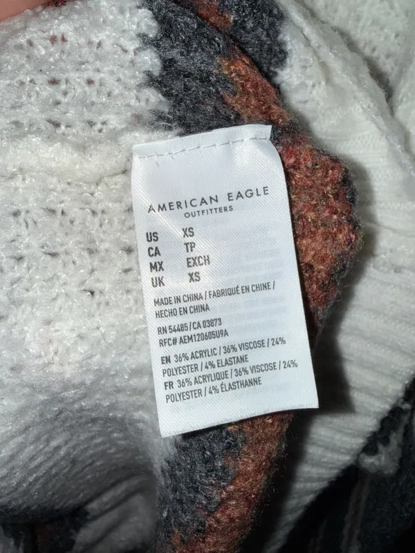 American Eagle Outfitters Crew Neck Waffle Knit Striped Sweater - Image 3