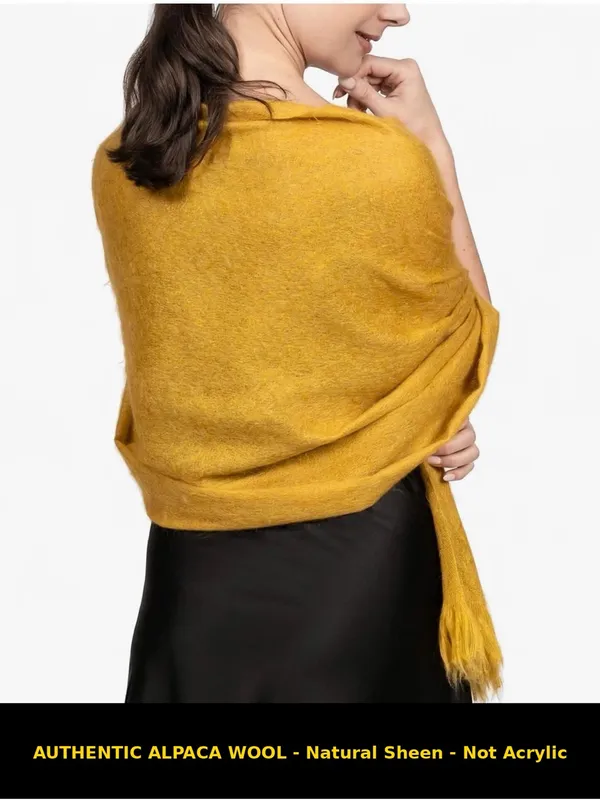 Alpaca Wool Shawl Wrap in Mustard Yellow - Image 2