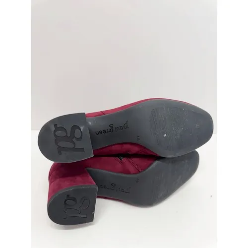 Paul Green Burgundy Suede Ankle Boots Block Heel Buckle Strap Zipper Size 7 US‎ - Image 11