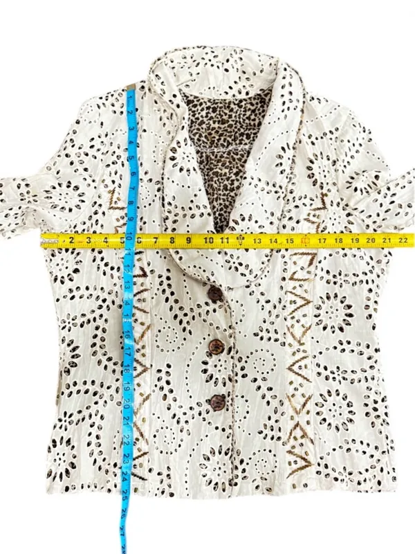 Alberto Makali Eyelet Cotton Embroidered Button-Front Jacket in Cream C-28 - Image 10