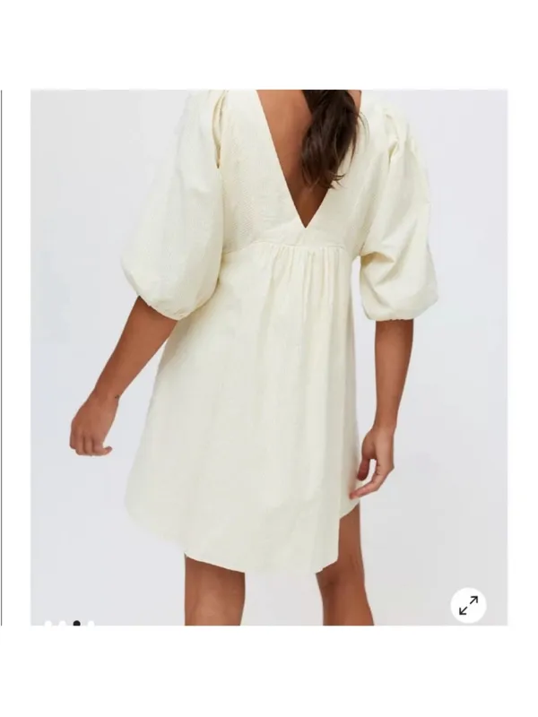 Urban Outfitters Charlotte Puff Sleeve Yellow Seersucker Dress size medium - Image 2