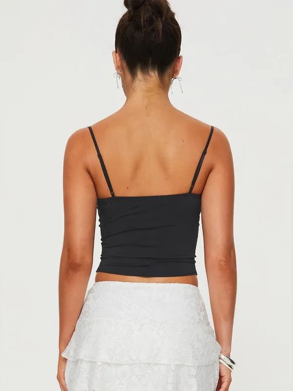 Princess Polly Black Vihaan Crop Top Size 2 Bow Detail Sweetheart Neckline NWT - Image 3