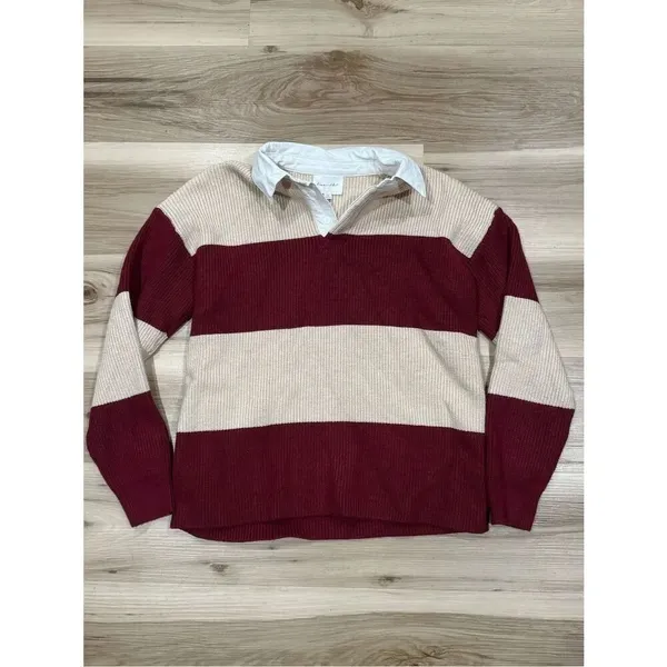 Revolve Line & Dot Waylon Sweater Striped Maroon Cream Women’s Small - Image 2