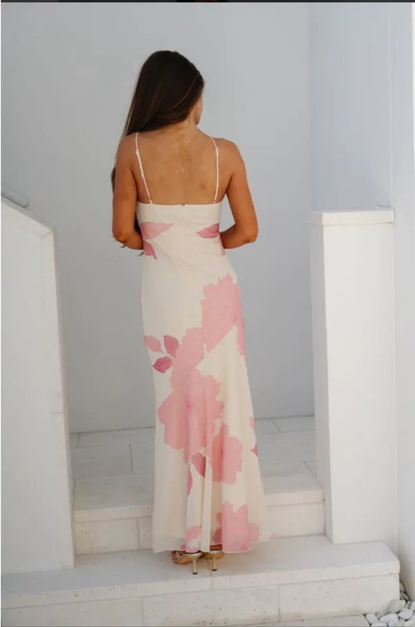 These Three Boutique One Shoulder Pink/Cream Maxi Dress Small - Image 2