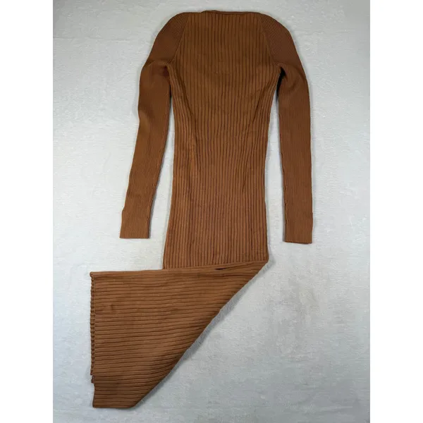 House of Harlow 1960 Brown Ribbed Knit V-Neck Cut-Out Maxi Dress Small - Image 8