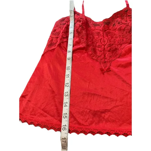 Y2K Vintage Red Lace Trim Sheer Solid Cami Tank Adjustable Strap S/M Love - Image 5