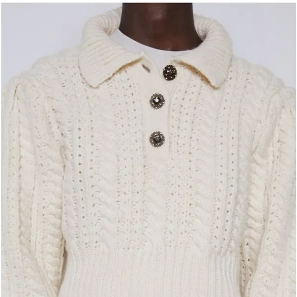 Zara Chunk Knitted Cream Crop Sweater S - Image 7