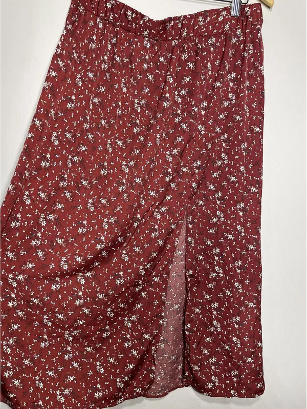 Burgundy Ditsy Floral Midi Skirt Cottagecore Coquette Boho A-Line Festival 12 - Image 4