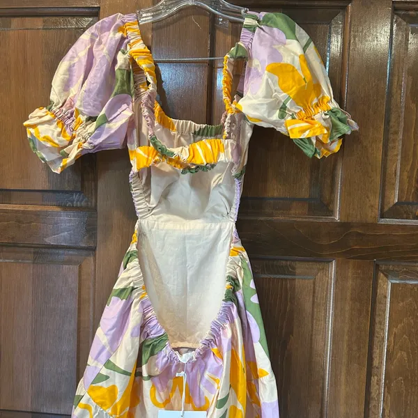 NWT Sabo Skirt Poppi Floral Cutout Tiered Maxi Dress Lavender‎ Orange Medium - Image 10