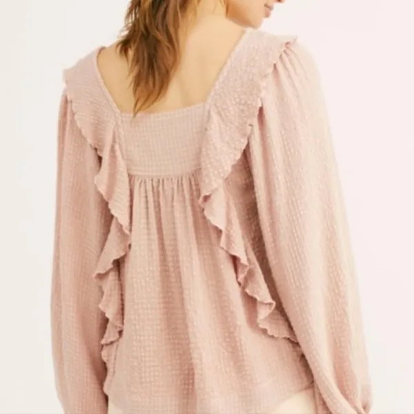 Free People Ruffle Long Sleeve Bouse M - Image 2
