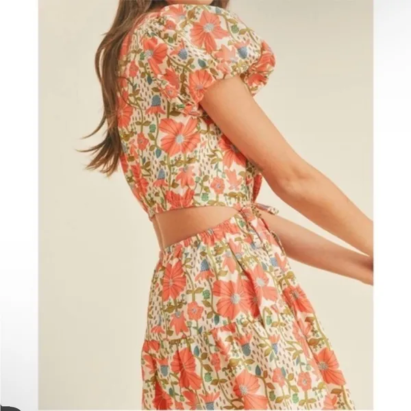 NWT &Merci Cream‎ Orange Floral Puff Sleeve Back Cut Out Lindsay SunDress - Image 4