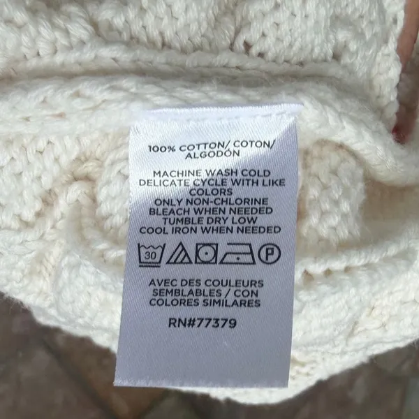Ann Taylor Weekend Cardigan Chunky Knit Sweater Medium Soft White Cotton - Image 6
