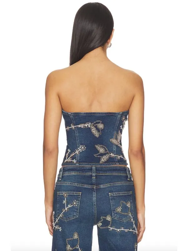 OW Collection Nova Embellished Denim Matching Set Blue Womens Size 36 Small - Image 3