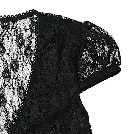 NWT Black Lace see through Cap Sleeve Babydoll high low Top size M - Image 7