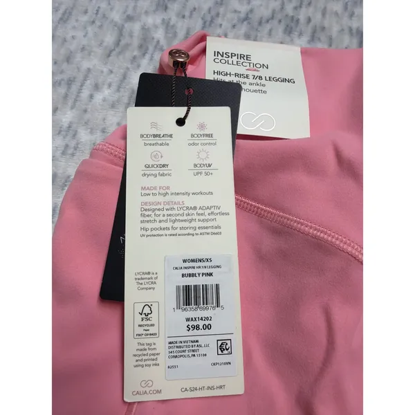 Calia Inspire High-Rise 7/8‎ Legging Bubbly Pink XS WAX14202 NEW - Image 5