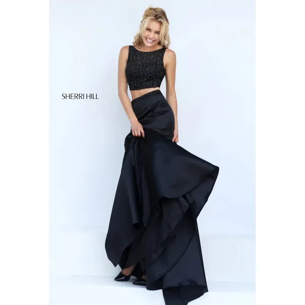 Sherri Hill 50098 Black Two-Piece Mermaid Prom Gown Size 0 NWT - Image 2