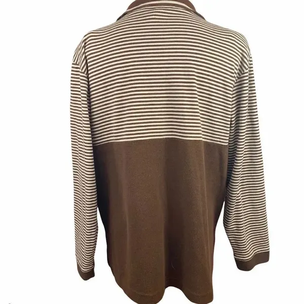 Vintage 80’s brown striped safari theme collar top Brown Size M - Image 3