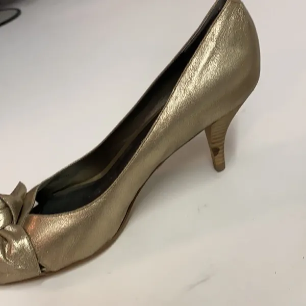 Jessica‎ Simpson Gold Metallic peep Toe Heels Shoes A10 - Image 10