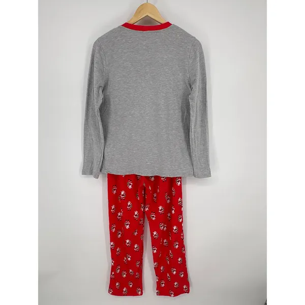 Women's Christmas Santa Claus Pajama Set Small Snowflakes Gray Red Sleepwear - Image 3