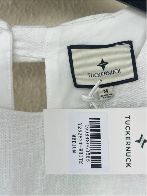 Tuckernuck White Linen Portia Dress Bow Back Breathable Classic Nautical Coastal - Image 11