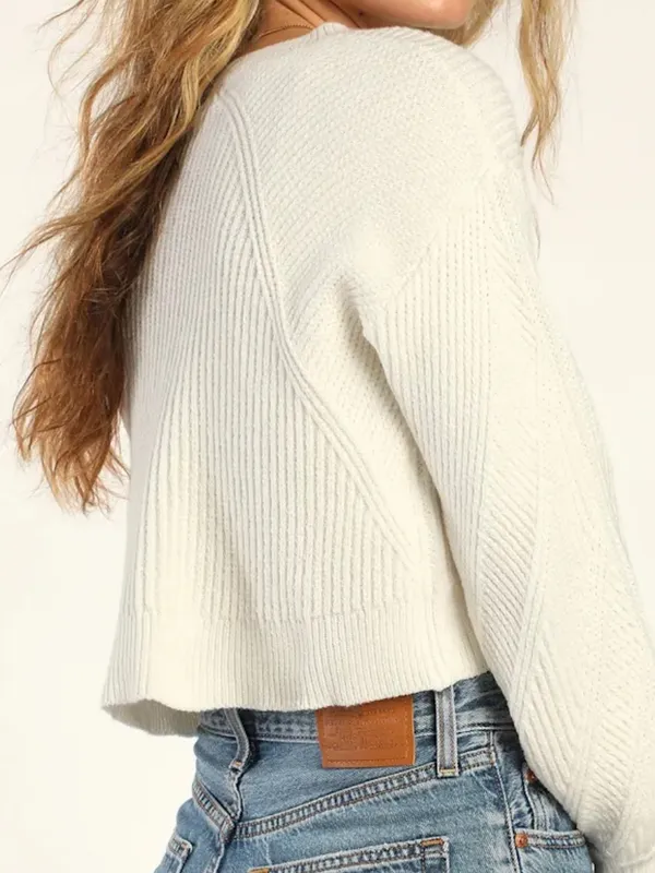 Lulus Perfect Layers Pointelle Balloon Sleeve Cropped Sweater - Image 8