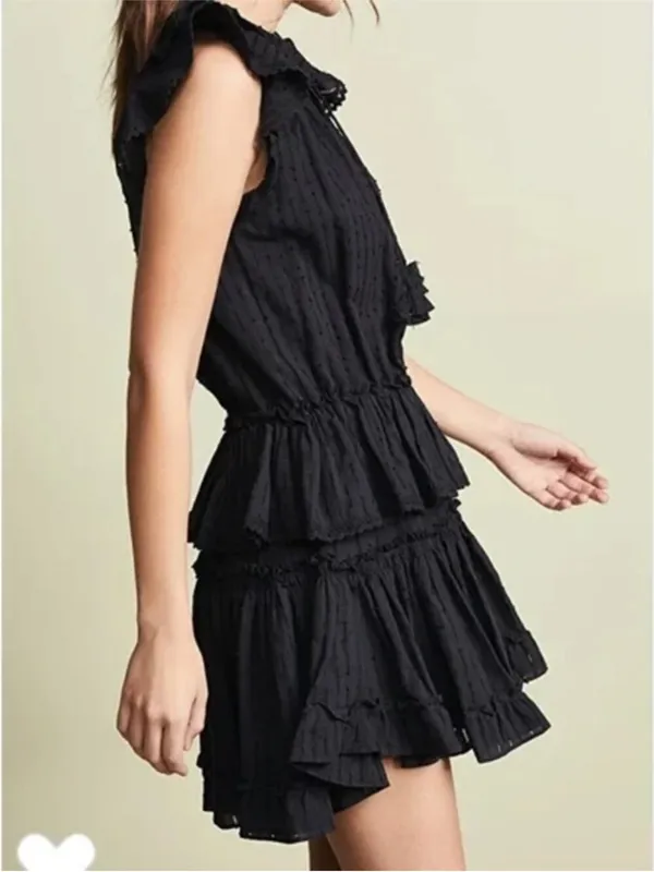 Misa Lillian Black Sleeveless Ruffle Eyelet V-neck Tiered Mini Dress Size Small - Image 13
