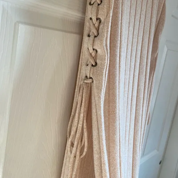 Anthropologie small lace up turtleneck cream tan sleeveless sweater dress - Image 8