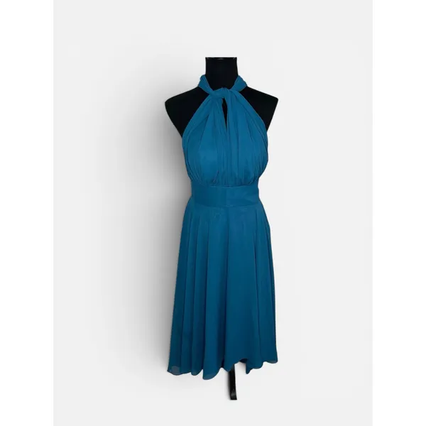 Teal Chiffon Halter High Low Bridesmaid Formal Dress Sz 5 - Image 2