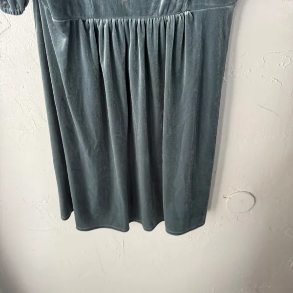 Vyllete Velvet Puff Slv Square Neck Babydoll Dress Teal XL Party Holiday‎ Winter - Image 7