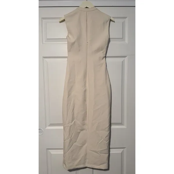 Zara Ecru Midi Dress Gold Buttons Sophisticated Minimalist Quiet Luxury Cream - Image 4