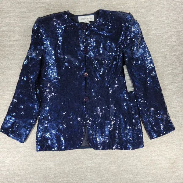 Vintage Jones NY Sequin Jacket Sz 8 Navy Silk Formal Evening Holiday Party NEW - Image 8