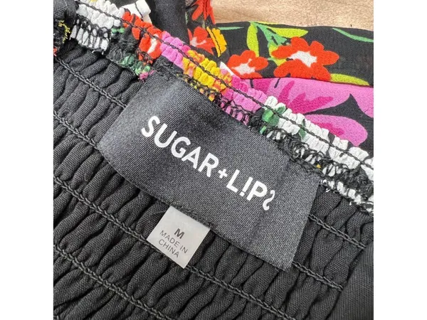 Sugarlips Lupita Floral Tie Strap Ruffle Mini Dress Black Multicolor Size Medium - Image 8