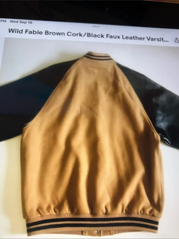 Wild Fable Two-Tone Varsity Jacket - brown & Black faux leather - Image 3