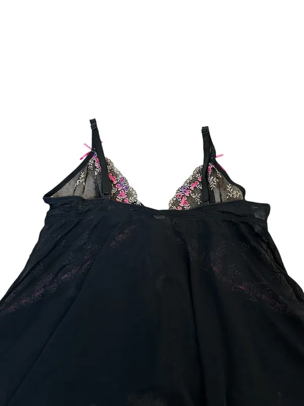 Y2K Playboy Lingerie Tie Front Sheer Mesh Cami Top Embroidered Floral Coquette - Image 4