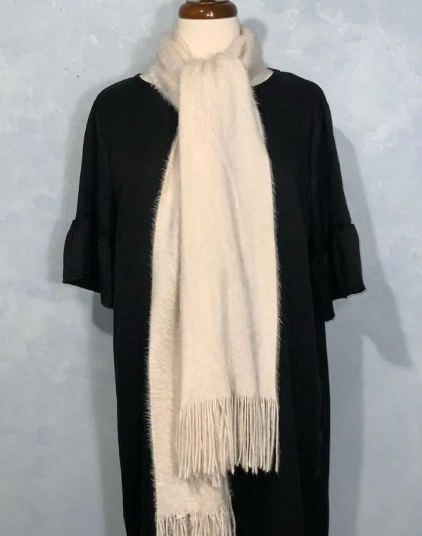 Cejon Cream Faux Fur Fuzzy Super Soft Fringe Winter Scarf 9x36 - Image 5