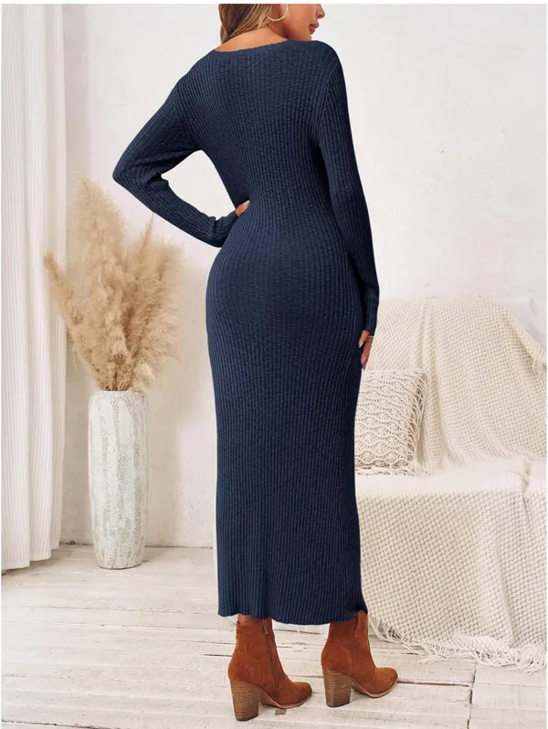 Amazon Ribbed MIDI Dress Blue - Image 3