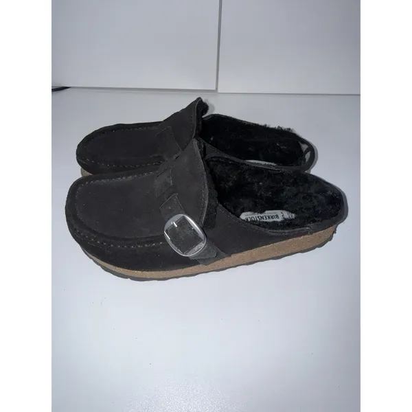 Birkenstock Buckley Shearling Suede Leather Tan Brown Slip On Clog Mule Sandal L - Image 2