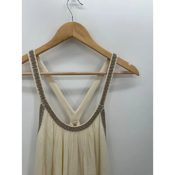Ecote Women Small Cream Boho Dress Mini Frock Embroidered‎ Racerback Rayon - Image 6