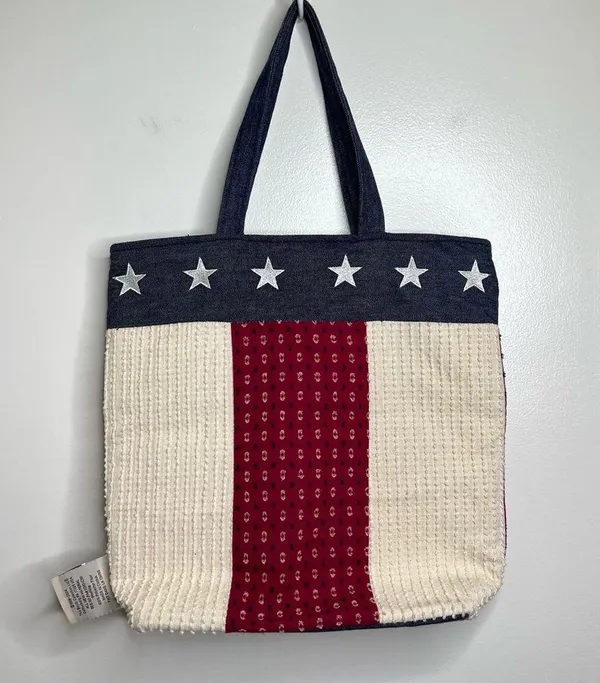 Vintage Boyds Home Collection Tote Bag Americana Patriotic Chambray Bear Stars - Image 6