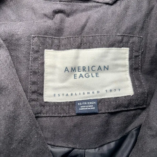 American Eagle Womens XS Dark Gray Linen Blend Cropped Blazer One Button Jacket - Image 2