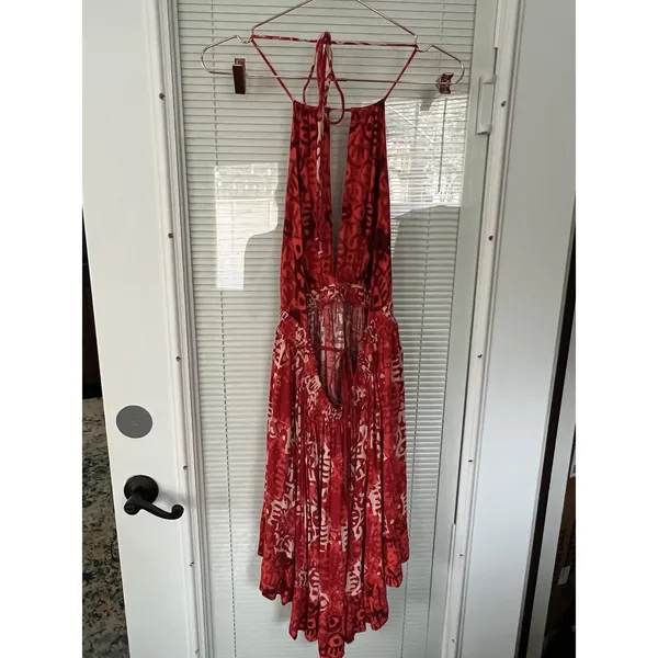 Free People Dress Beach Day Red And White‎ Halter Flowy Mini Boho Size L - Image 7